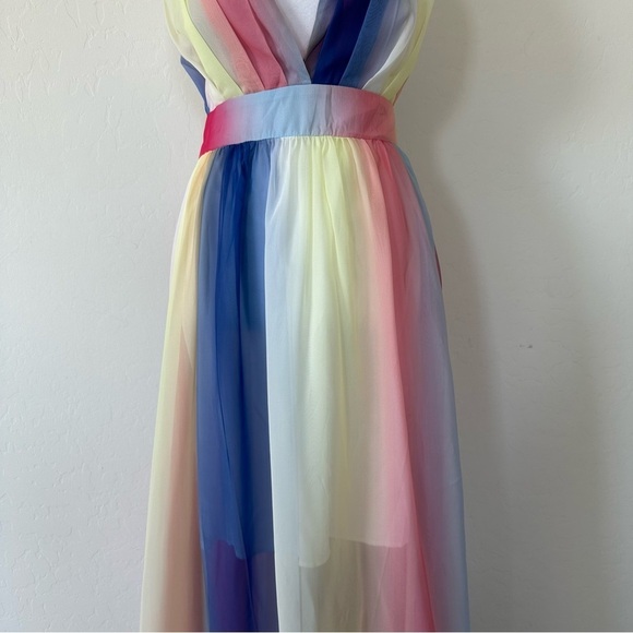 Cupshe NWT Colorful Rainbow Plunging Neckline Cross Back Maxi Dress Large - Picture 5 of 14